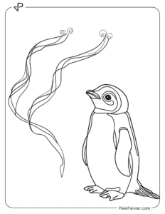 A penguin looking up at Northern Lights coloring page