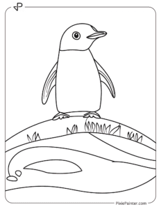 A penguin standing on top of a hill coloring page