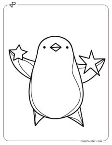 A penguin holding a star in its flippers coloring page