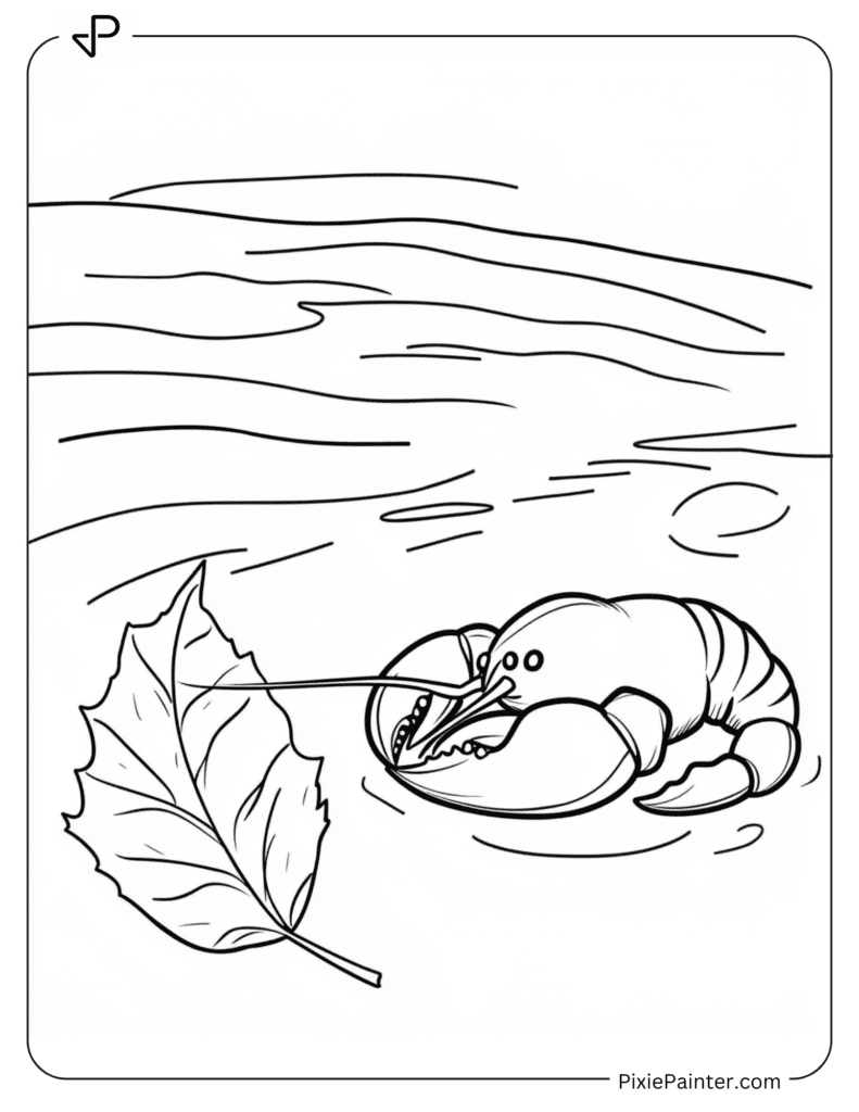 A Lobster Sleeping Beside a Leaf on the Beach