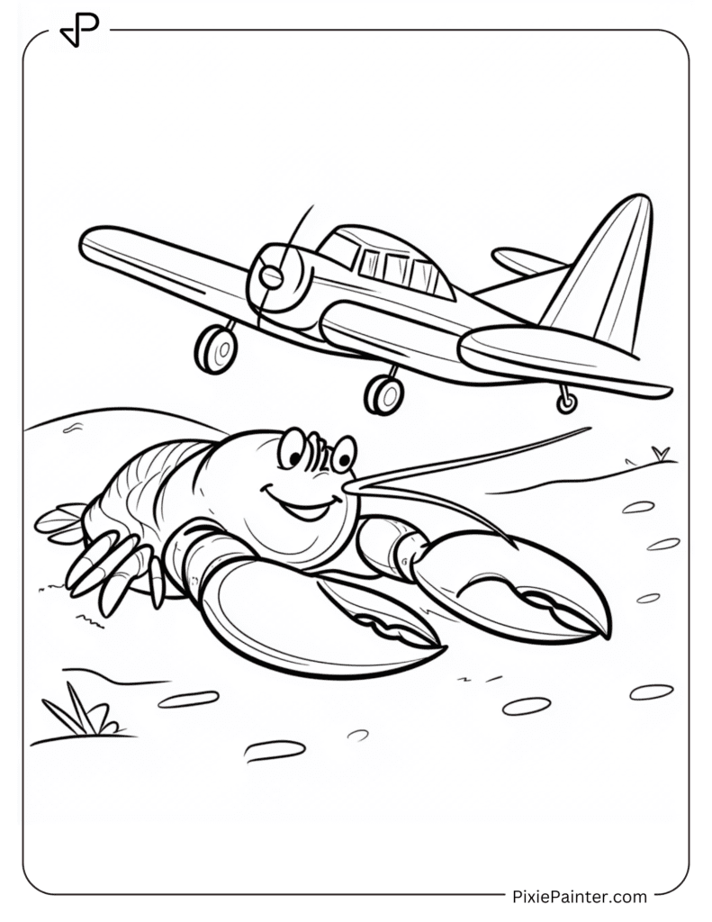 A Plane Flying over a Cheerful Lobster