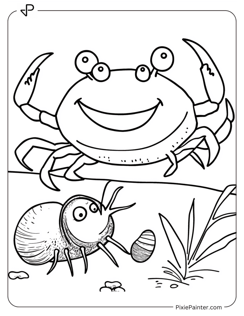 Cute Crab Smiling at a Snail