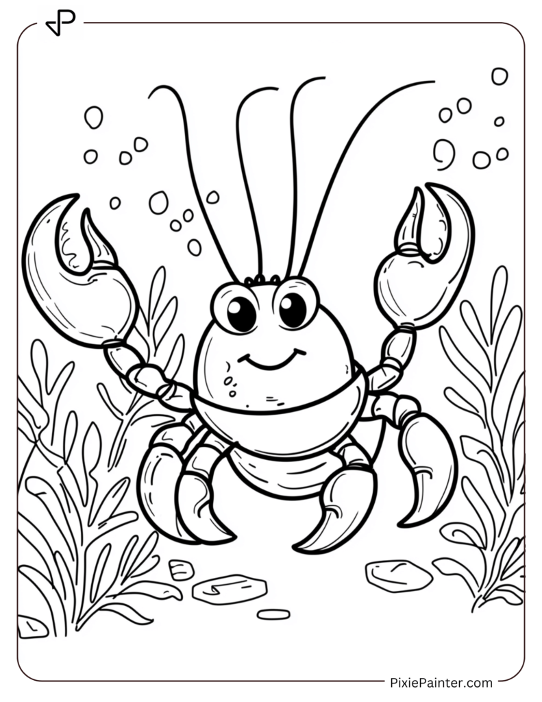 Cute Cartoony Lobster With Bubbles Around.