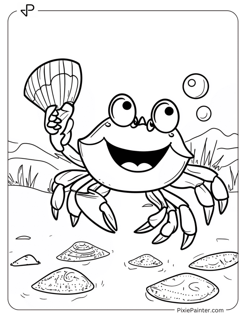 Happy Crab Showing Seashell