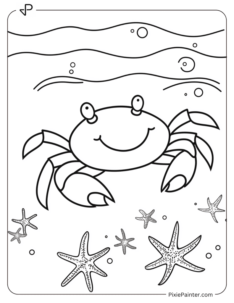 Happy Crab With Starfishes