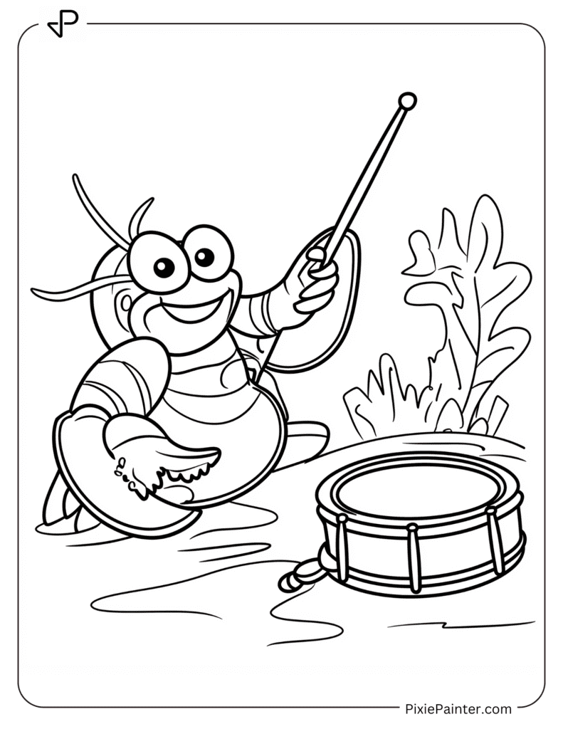 Smiling Lobster Playing Drum