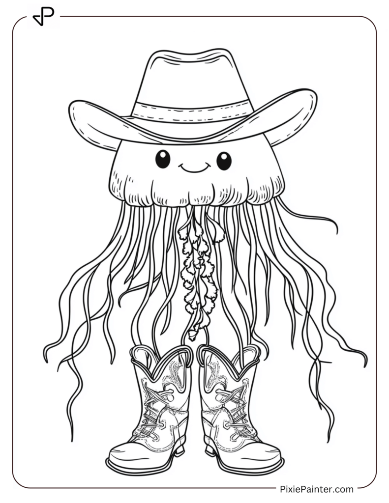 Cute jellyfish wearing a cowboy hat and boots.