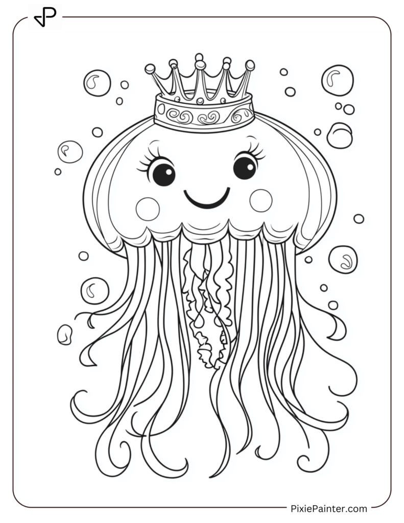 A Cute jellyfish wearing a crown and smiling.