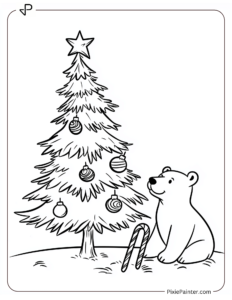 Small Christmas Tree Coloring Page | A Tiny Christmas Tree With Candy Canes as Decorations