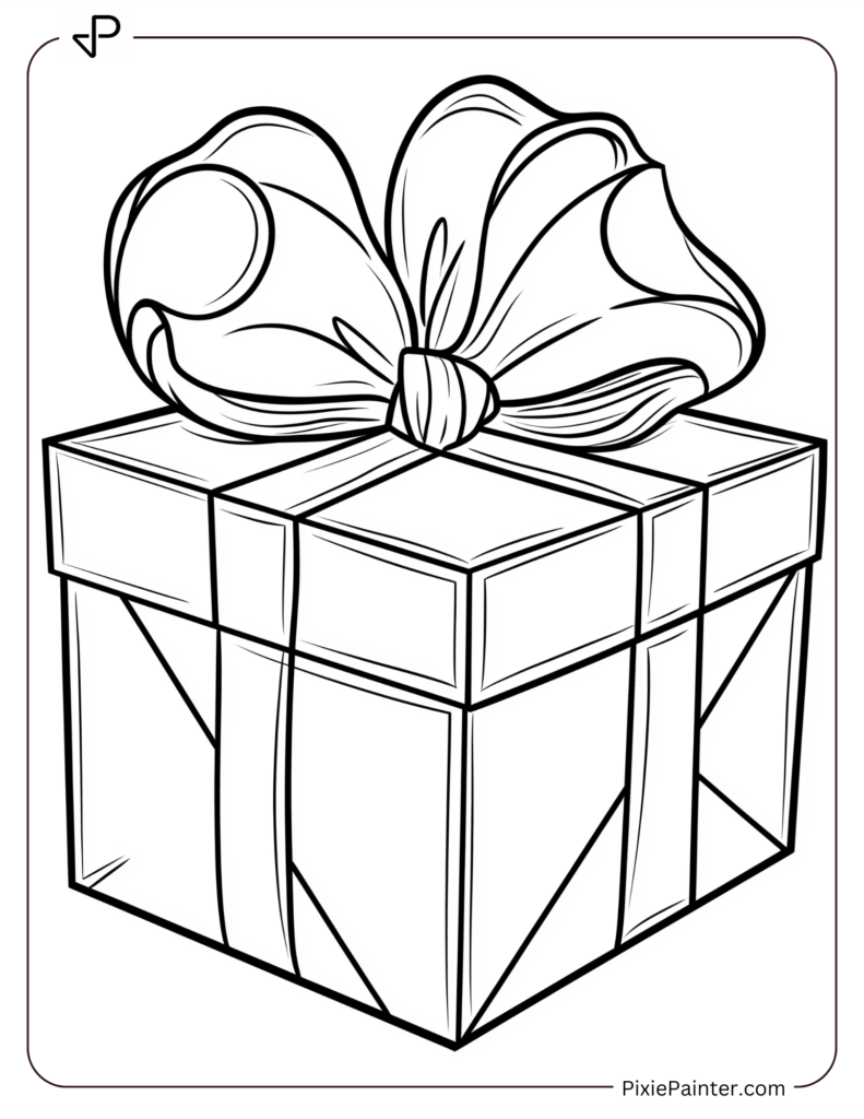 A square gift wrapped neatly with a big bow