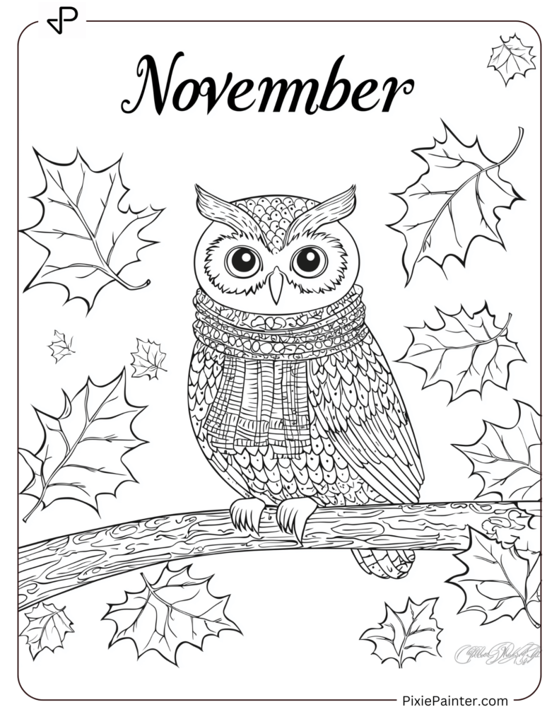 1. Owl With Cozy Autumn Scarf Coloring Pages