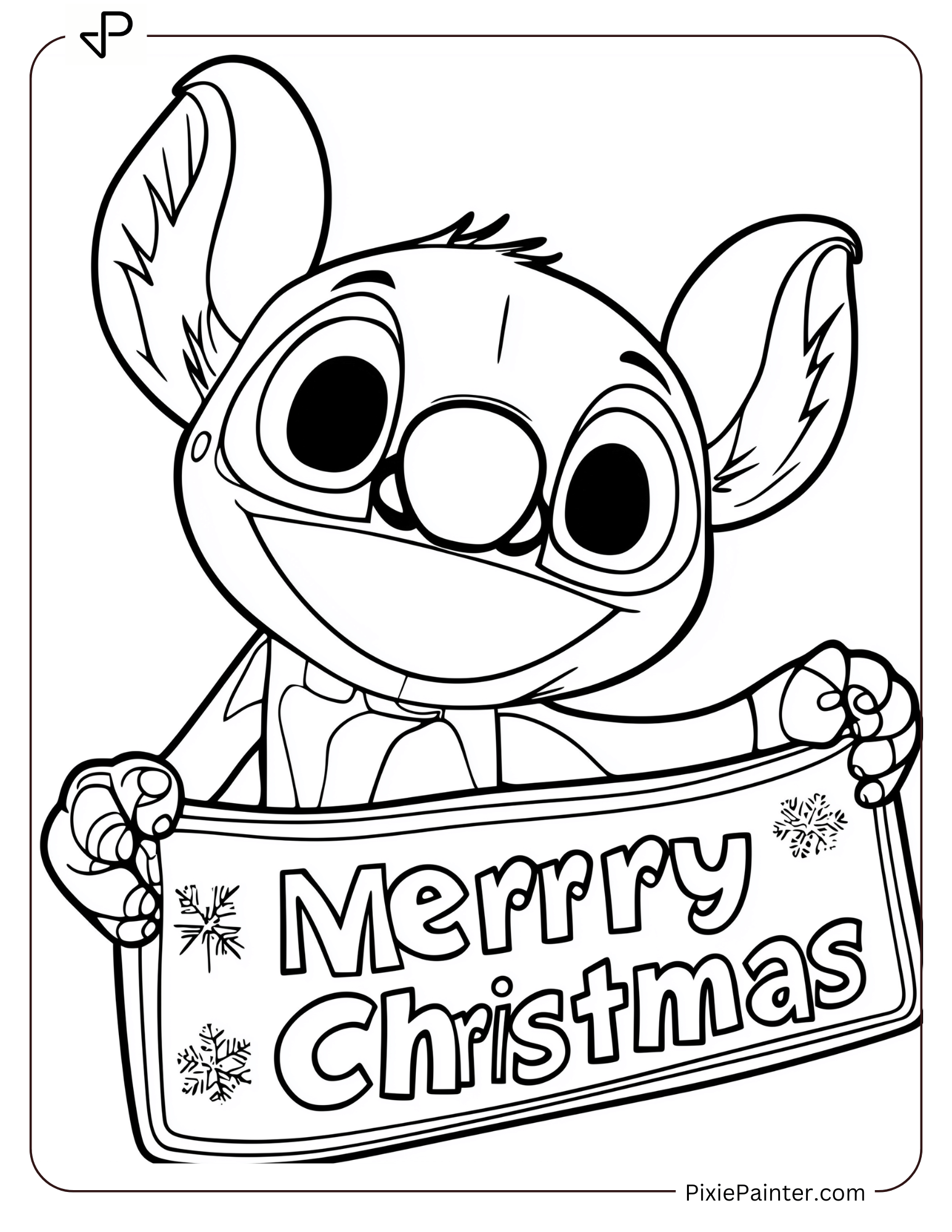 1. Stitch Holding _Merry Christmas_ Banner Coloring Pages