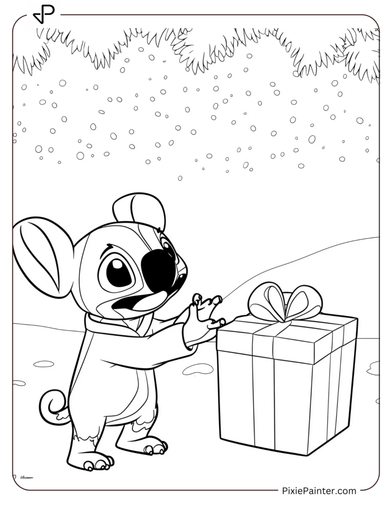 10. Stitch Receving Christmas Gift Coloring Pages