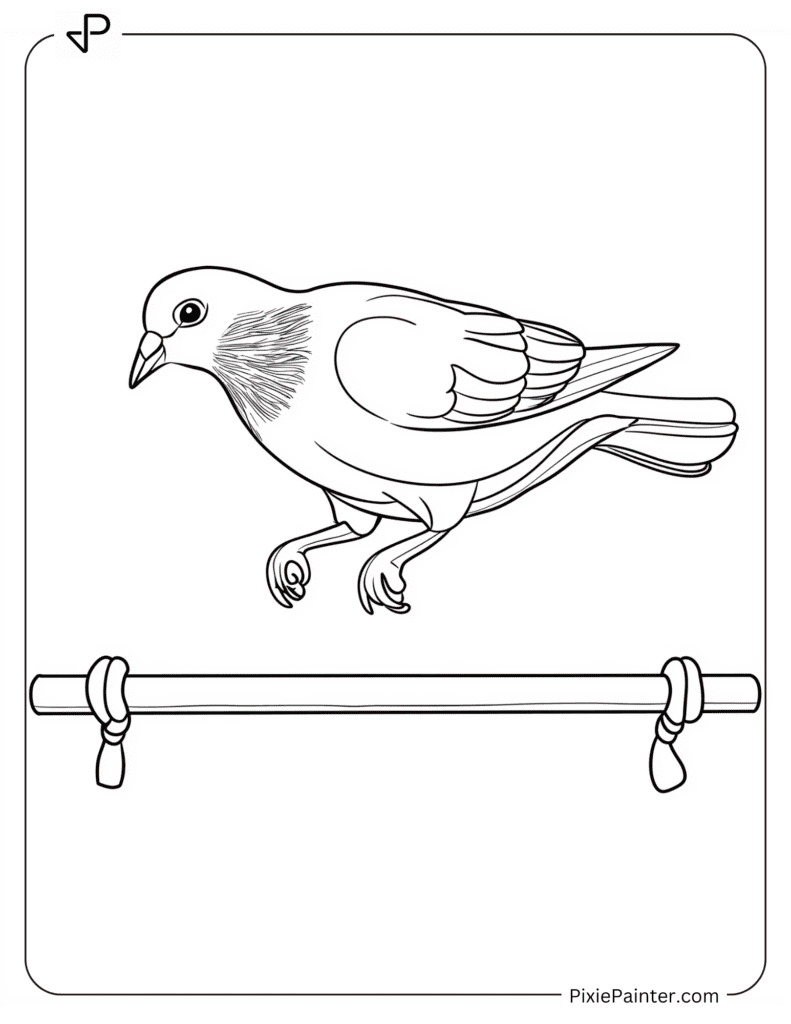 A pigeon hopping over a jump rope