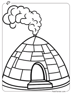 An igloo with smoke coming from a chimney