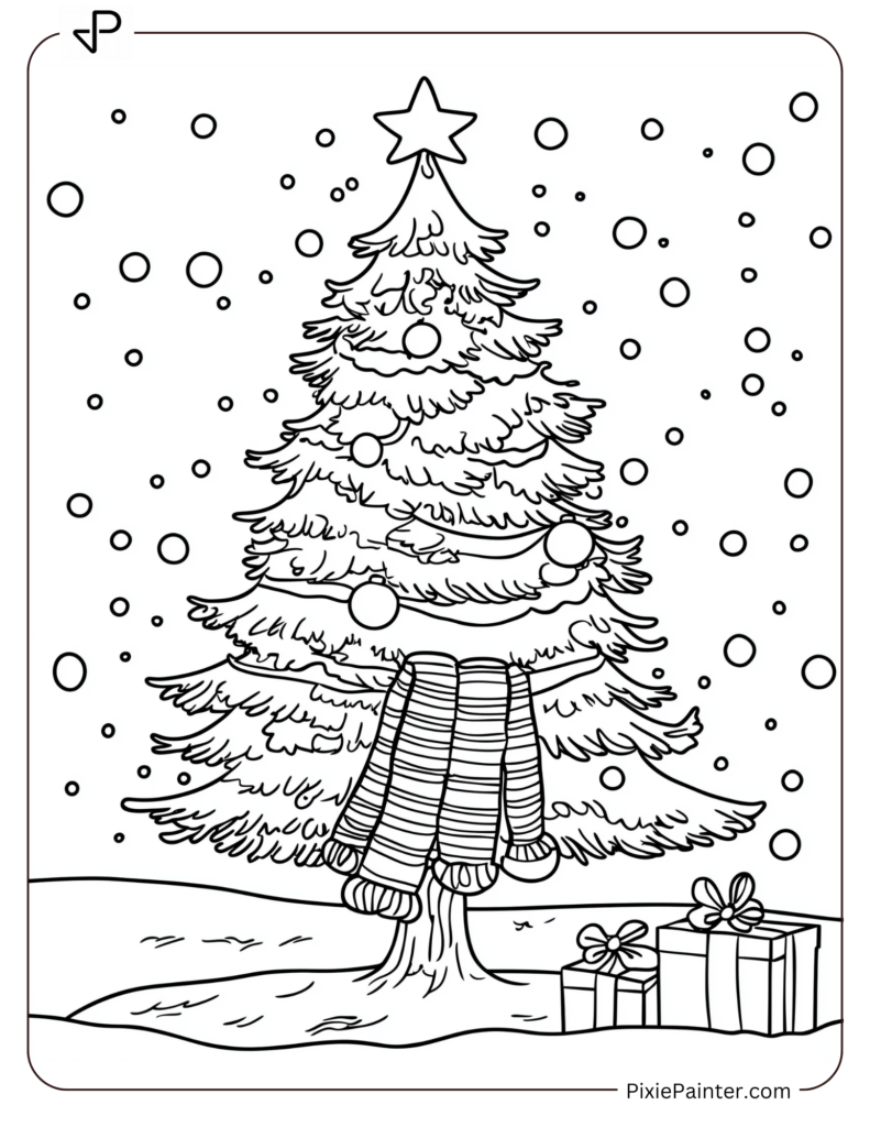 12. Christmas Tree Wrapped In A Scarf Coloring Pages