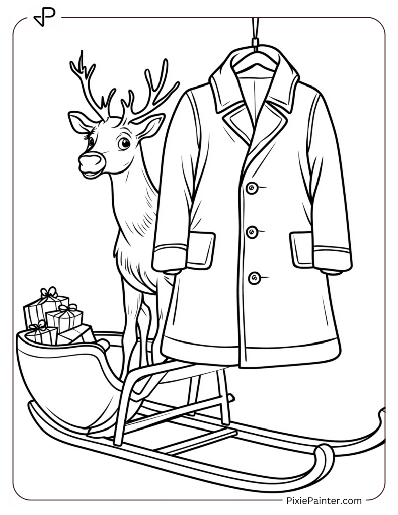 Reindeer behind Santa's coat on a sled