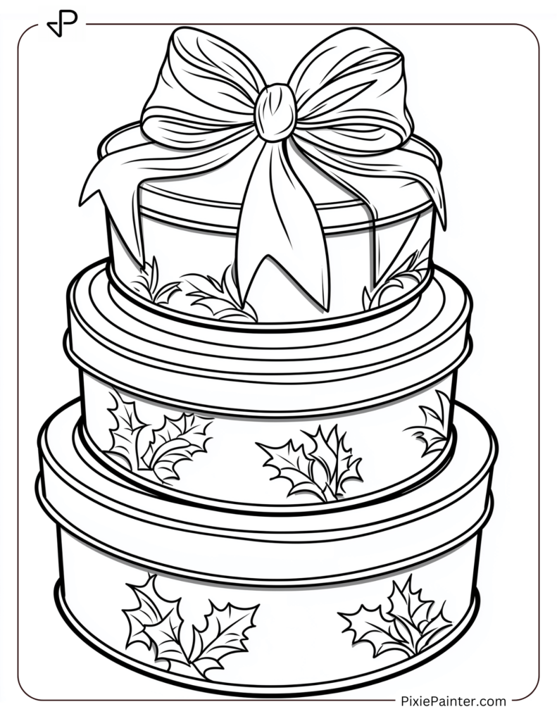 A stack of three circular gift boxes with bows