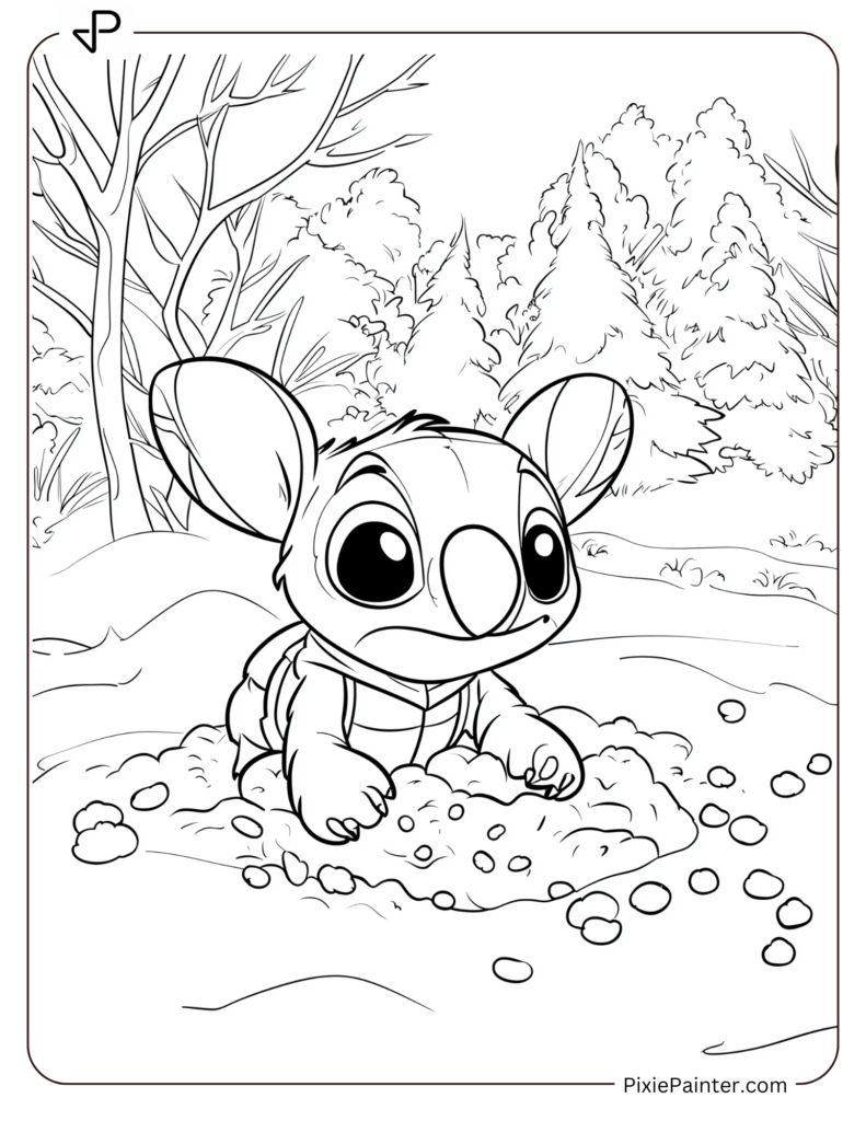 13. Cheering Stitch Playing in Snow Coloring Pages