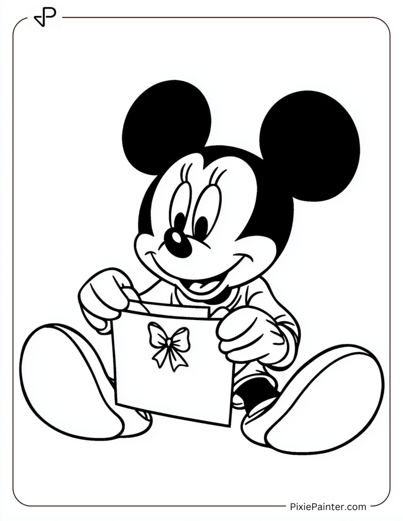 Mickey Mouse opening a Christmas card