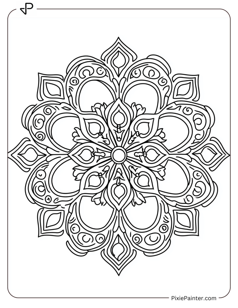 14. Snowy Mandala Snowflake Coloring pages