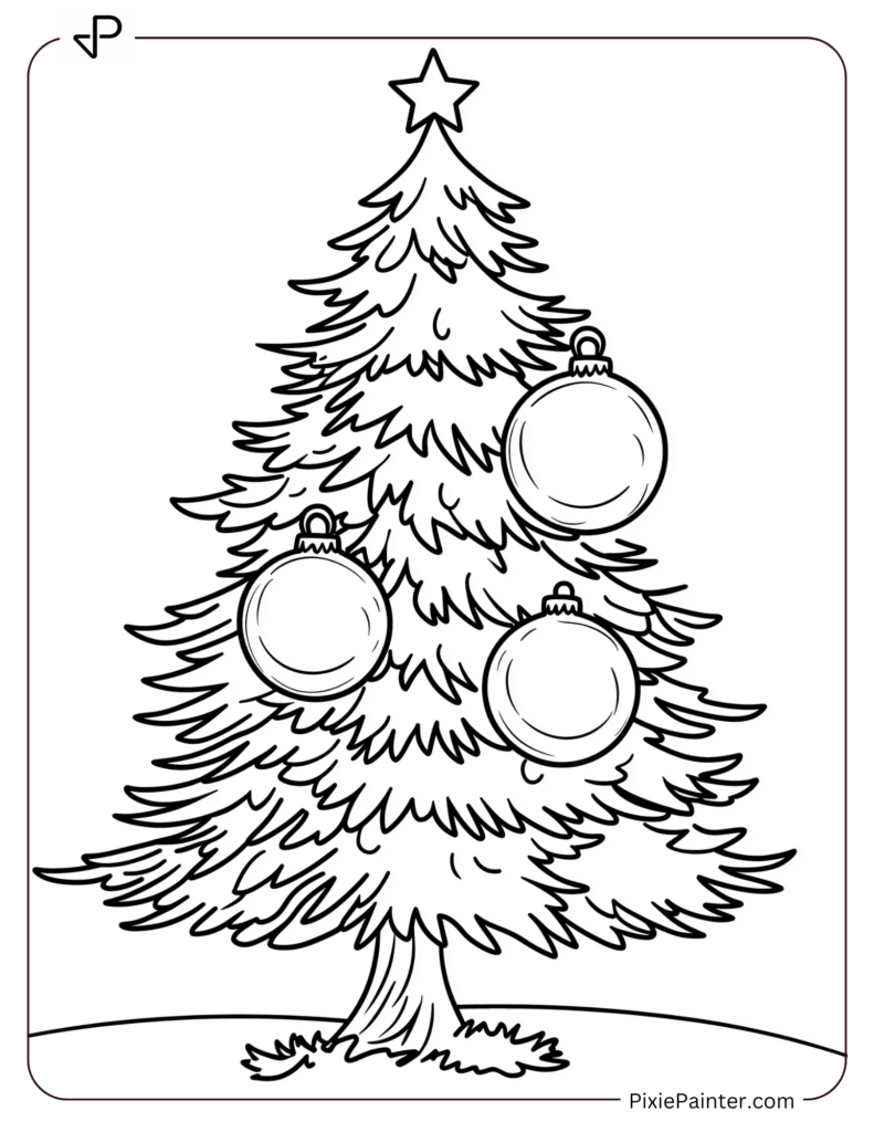 Christmas tree with three large baubles