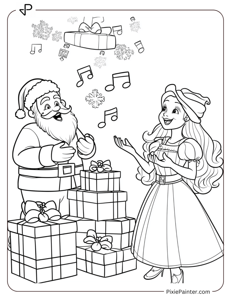 Christmas Coloring Page For Kids - Santa And Belle Singing Carols