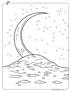 A crescent moon behind a hill of snow