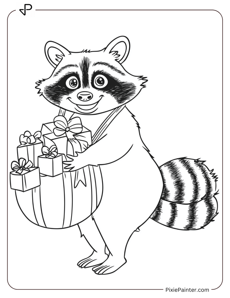 16. Raccoon with a Basket of Presents