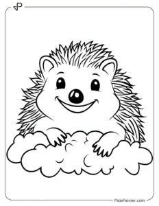 A smiling hedgehog in a pile of snow