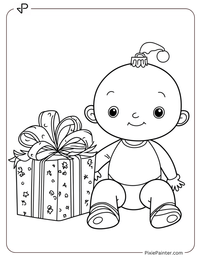 Christmas Coloring Page For Kids - Cocomelon Baby With Gift