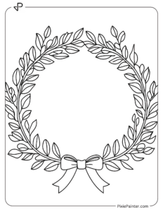 A circular wreath with a small ribbon