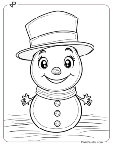 A snowman wearing a plain winter hat