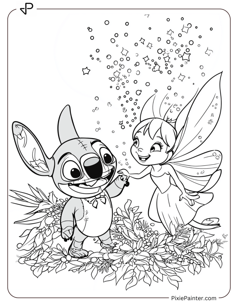 18. Cute Stitch with Tinker Bell Under Pixie Dust