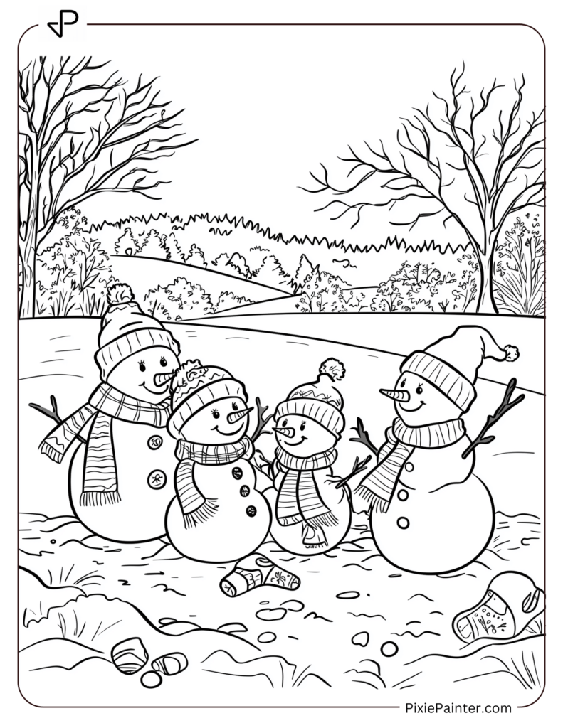 18. Family of Snowmen in a Park