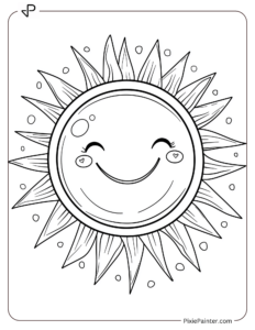 A smiling sun with a simple heart on its surface