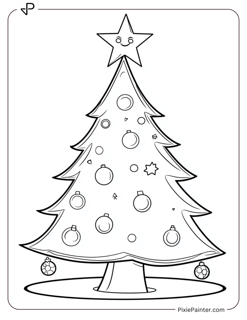 2. Christmas Tree With Joyful Ornaments Coloring Pages