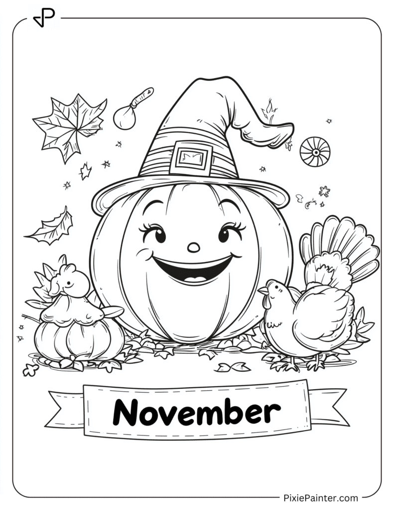 2. Hello November With Pumpkins Coloring Pages