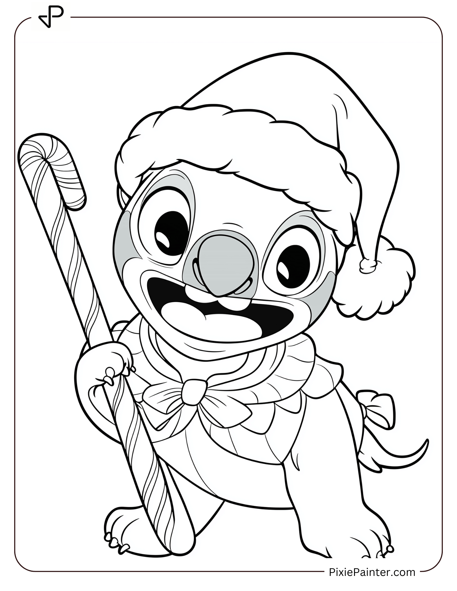 2. Stitch Smiling With A Giant Candy Cane Coloring Pages