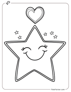 A smiling star with a heart above it