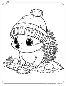 A tiny hedgehog wearing a plain knitted hat