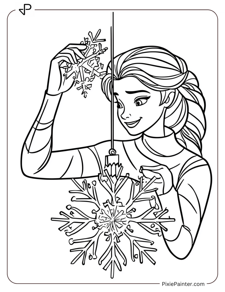 Disney Princess Elsa creating a Christmas ice ornament shaped like a snowflake