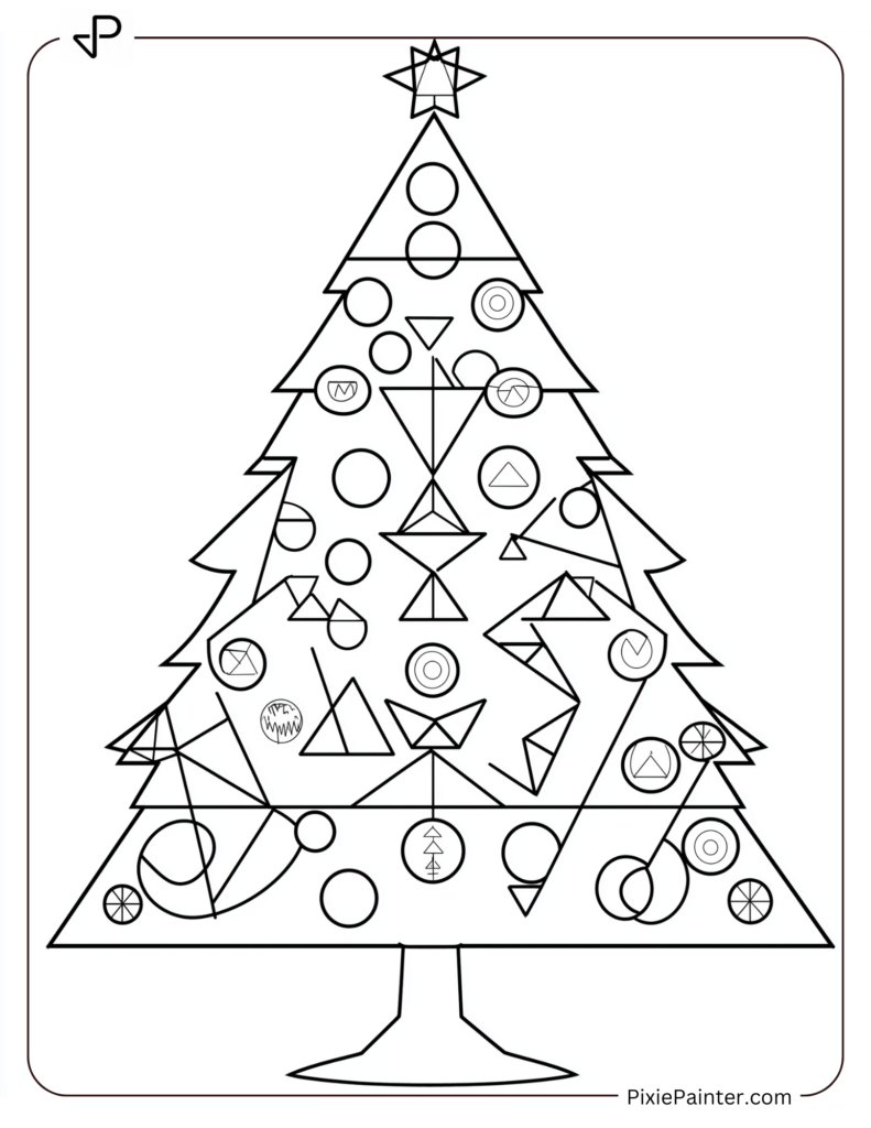 Christmas tree with geometric circle and triangle ornaments