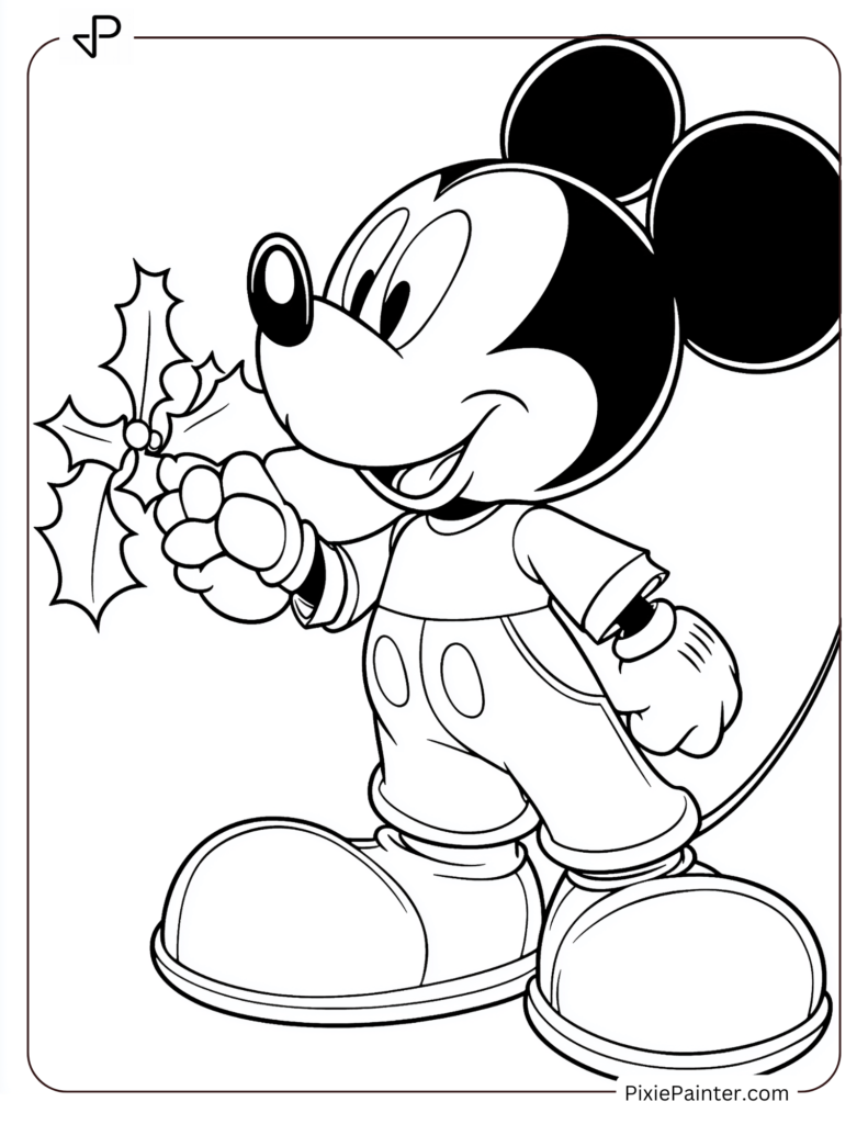 Mickey Mouse blowing a kiss under the mistletoe