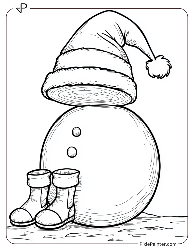 Santa hat on a snowman, boots below