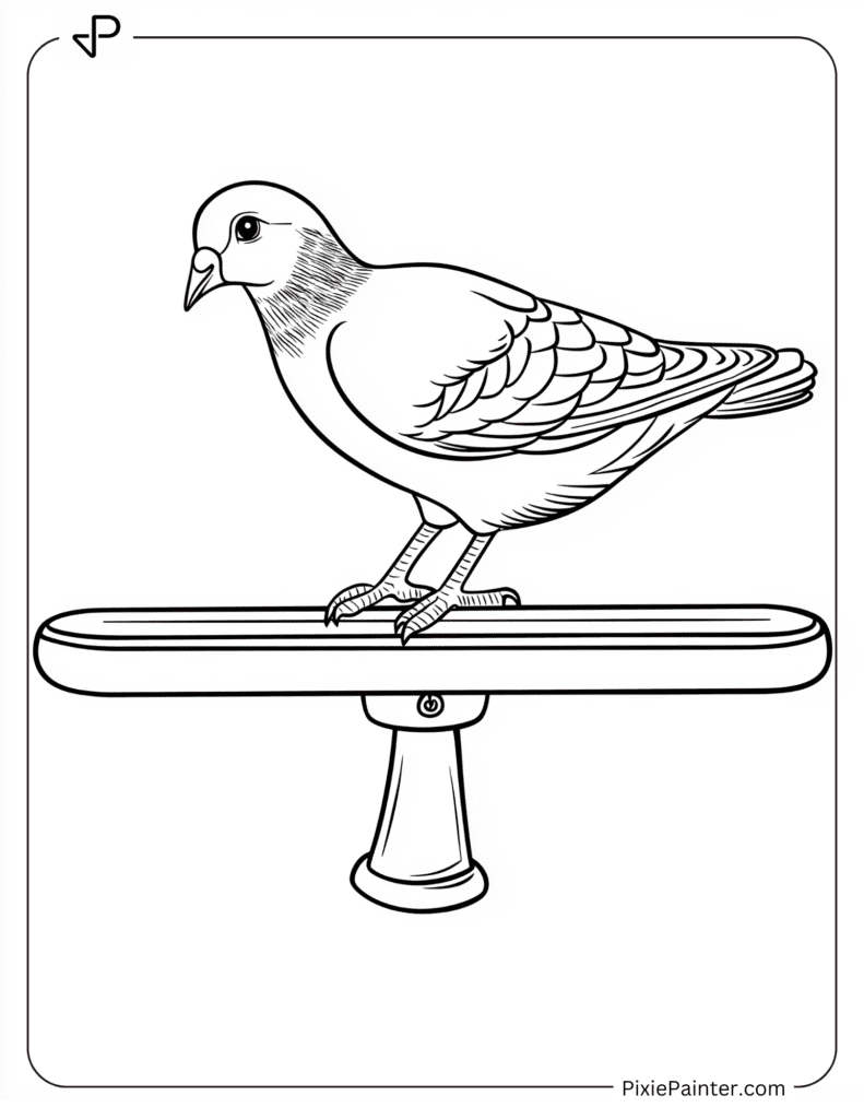 A pigeon balancing on a seesaw