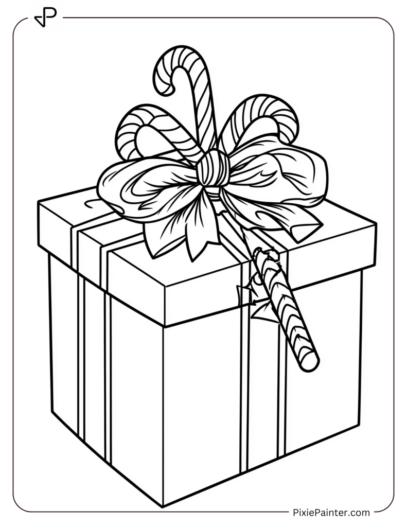 A small gift box with a candy cane design