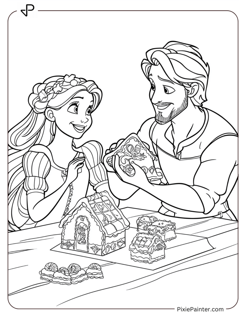 Disney Princess Rapunzel making gingerbread houses with Pascal