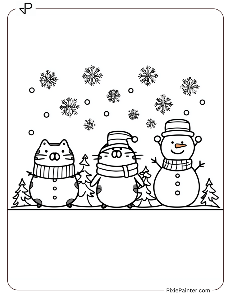 23. Snowman Family Chilling with Snowflakes