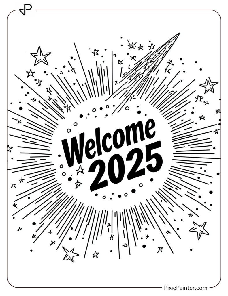 Coloring Page of A Shooting Star Trailing _Welcome 2025